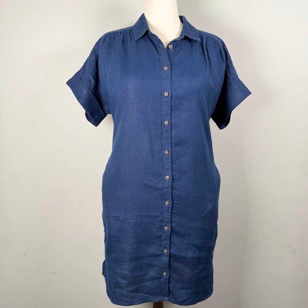 J.Crew Baird McNutt Irish Linen Shirtdress M Navy Coastal Quiet Luxury